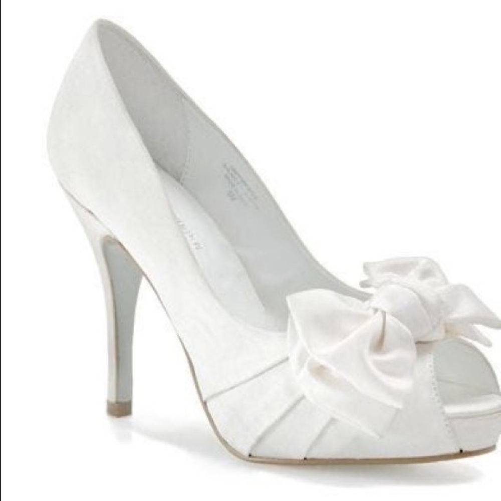 Audrey Brooke peep toe white satin dress/wedding shoe.